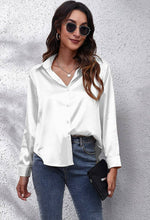 Load image into Gallery viewer, White Button Down Silky Long Sleeve Top
