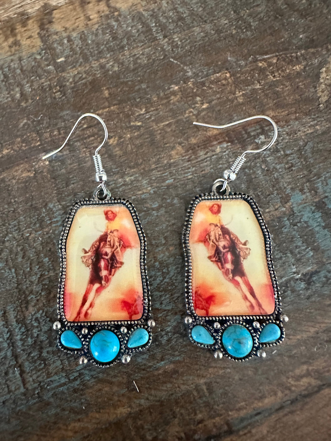 Western Cowgirl Portrait Dangle Earrings