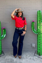 Load image into Gallery viewer, Red Studded Yoke Puff Sleeve Top
