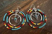 Load image into Gallery viewer, Blue Steer Seed Bead Earrings

