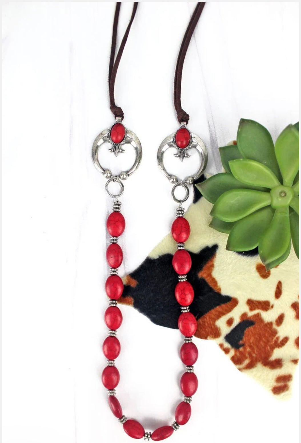 Red Naja Beaded Concho Cord Necklace