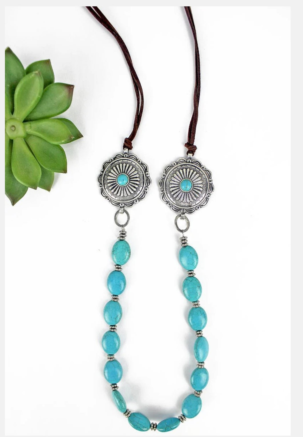 Turquoise Naja Beaded Concho Cord Necklace