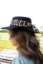 Load image into Gallery viewer, Cruise On By Leopard Straw Boater Hat- Black
