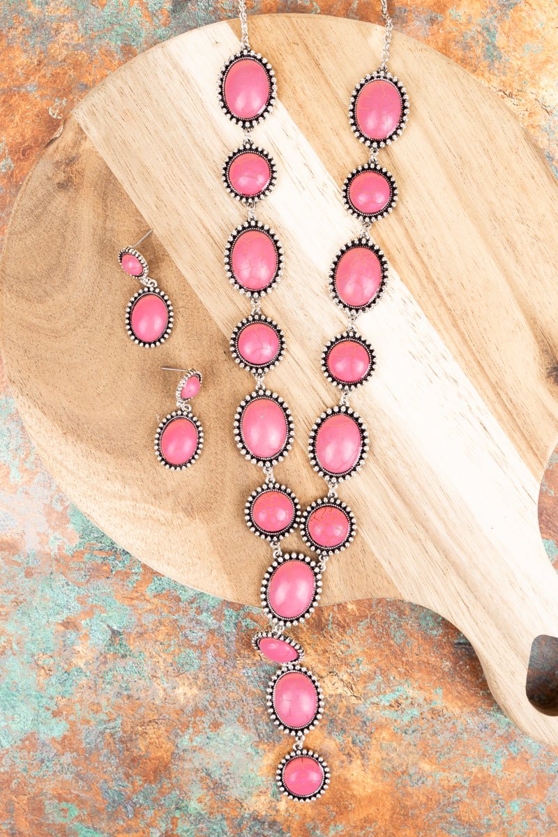 Pink Stone Necklace & Earrings Set