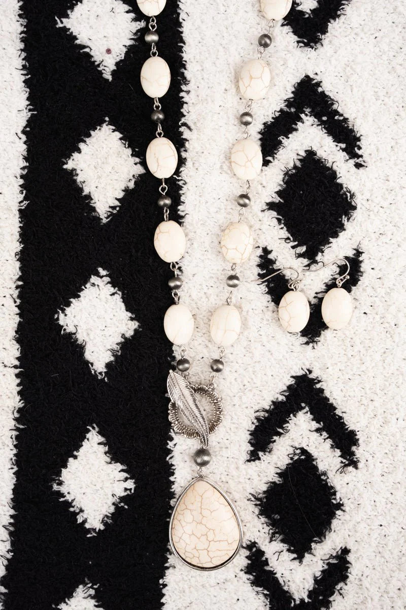 Howlite Feather Peak Necklace & Earring Set