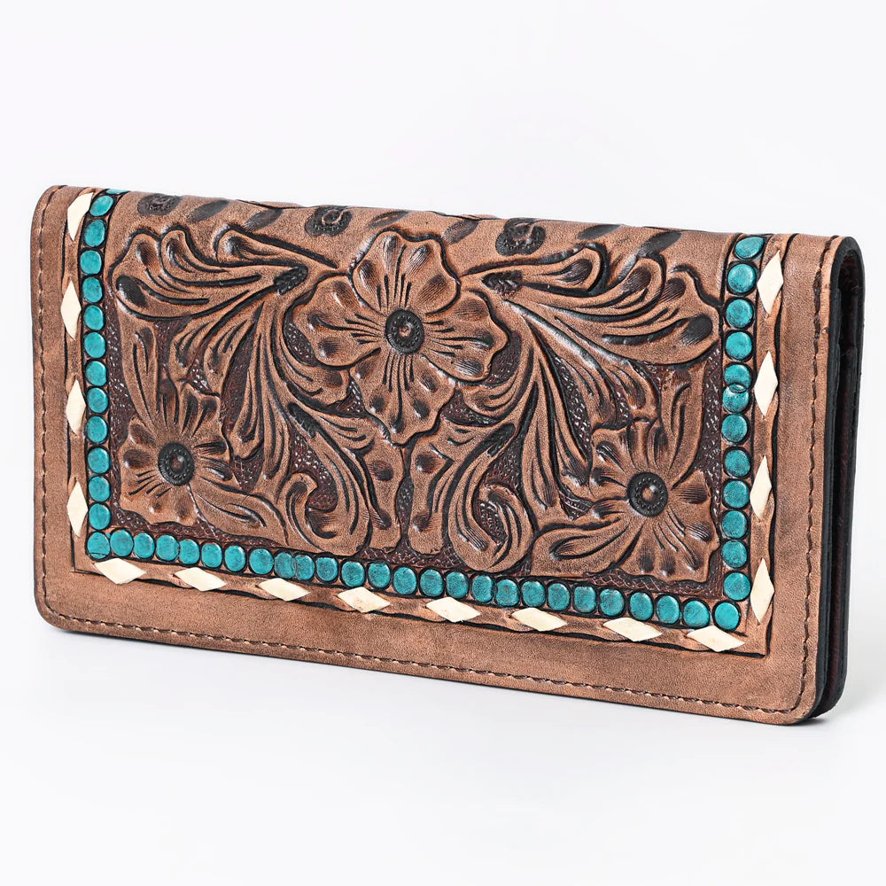 American Darling Tooled Turquoise Trim Leather Wallet