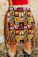 Load image into Gallery viewer, Western Collage Stamp Fringe Skirt
