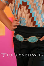 Load image into Gallery viewer, Girls Turquoise Rhinestone Oval Chain Belt
