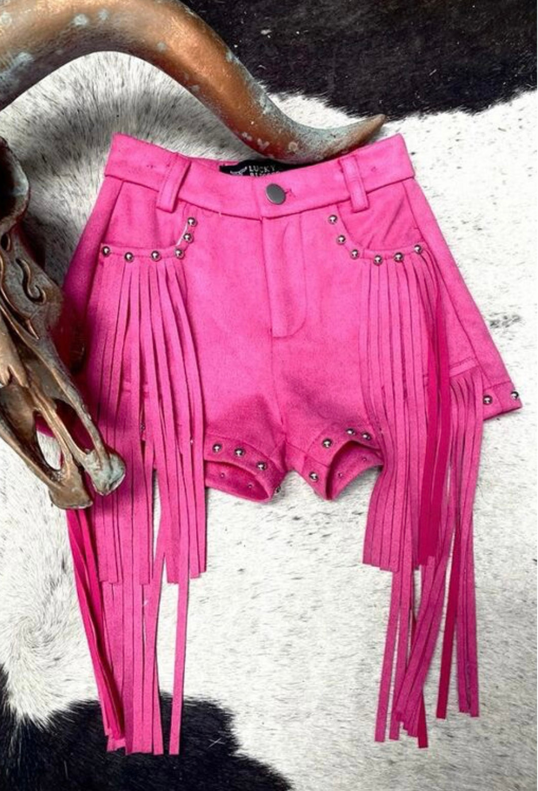 Girls Pink Fringe Shorts