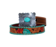 Load image into Gallery viewer, Myra Tropical forest Hand-Tooled Leather Belt

