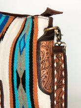 Load image into Gallery viewer, White &amp; Turquoise Blanket Saddle Aztec Purse
