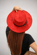 Load image into Gallery viewer, Red Suede Boater Hat with Concho Band
