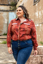 Load image into Gallery viewer, Plus Size Button Down Brown Aztec Top
