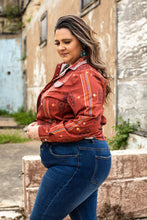 Load image into Gallery viewer, Plus Size Button Down Brown Aztec Top
