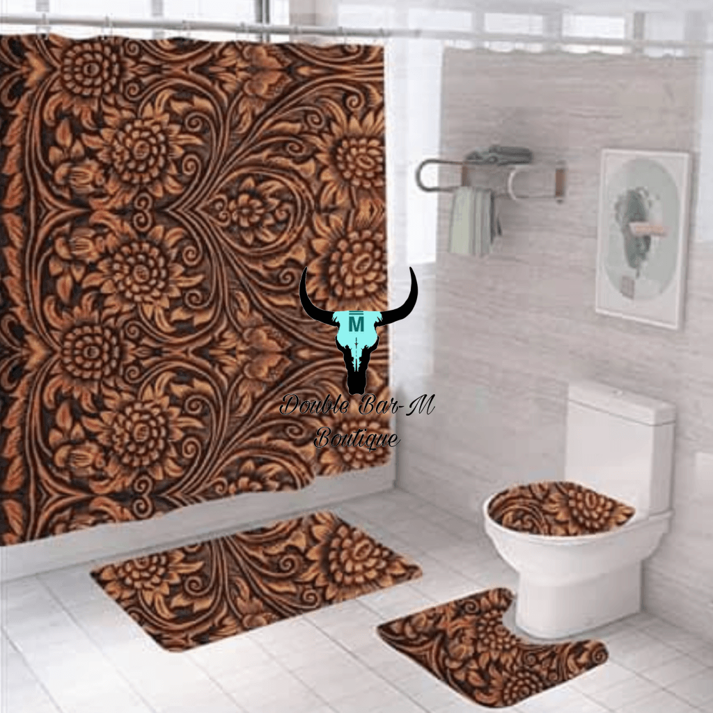 Floral Tooled Western Shower Curtain
