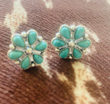 Load image into Gallery viewer, Turquoise Stud Floral Earrings
