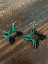 Load image into Gallery viewer, Green and Black Sparkle Zia Heart Earrings
