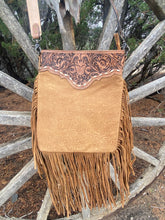Load image into Gallery viewer, American Darling Camel Tooled Fringe Crossbody
