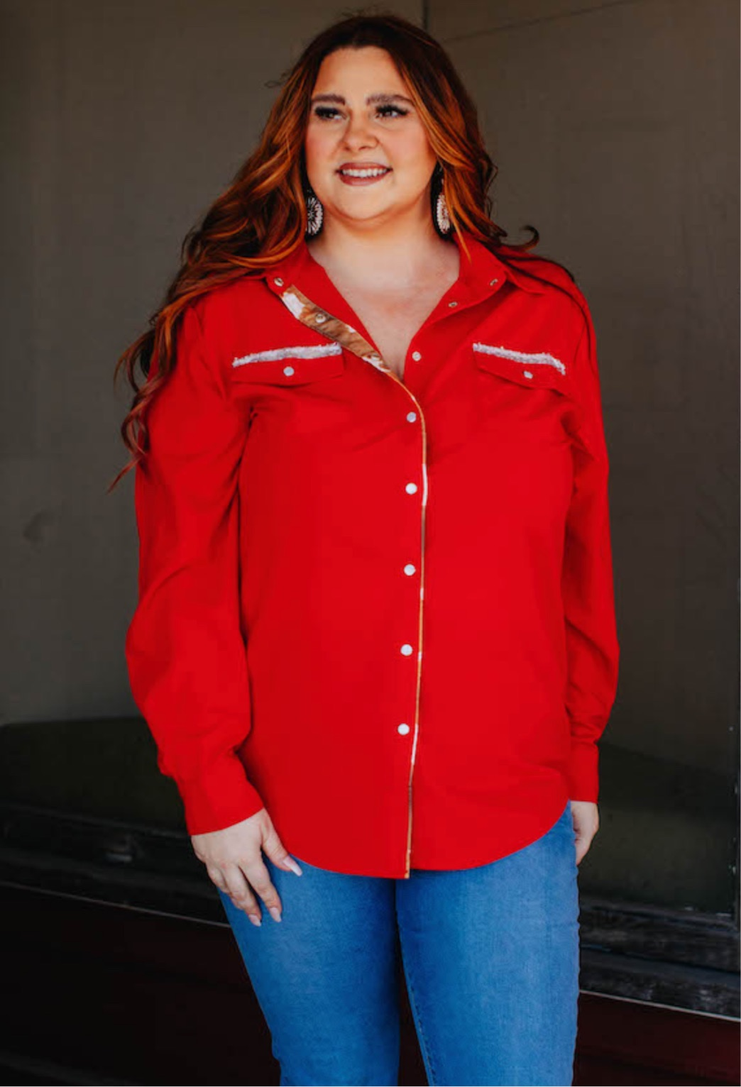 Plus Size Button Down Red Top