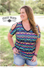 Load image into Gallery viewer, Aztec Cold Shoulder Women&#39;s Top- Crazy Train
