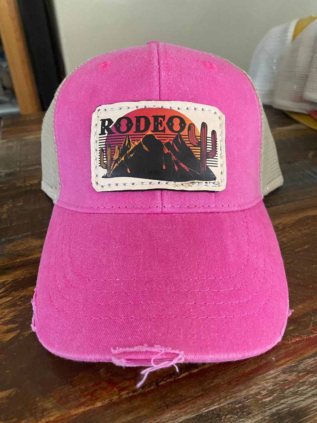 Pink Leather Patch Rodeo Cap
