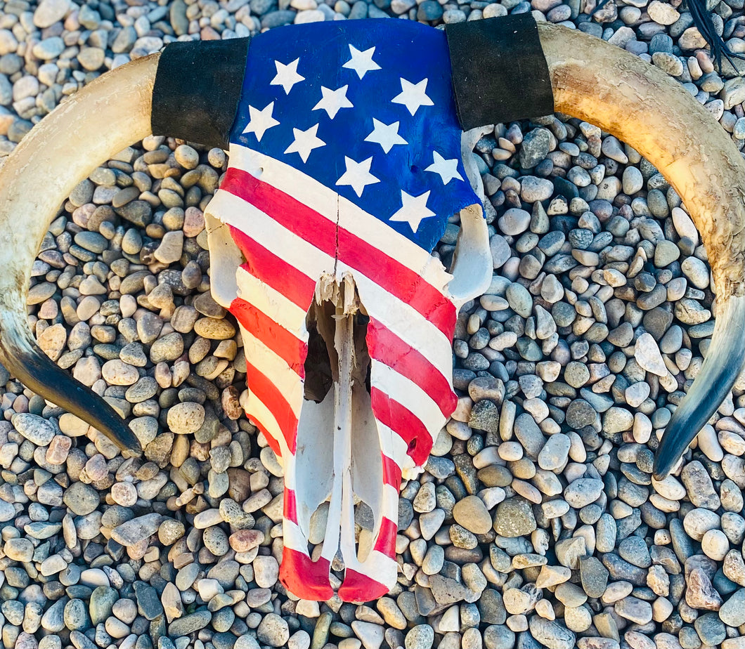 American Flag Painted Cow Skull