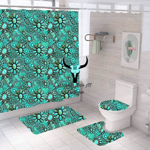 Turquoise Jeweled Shower Curtain